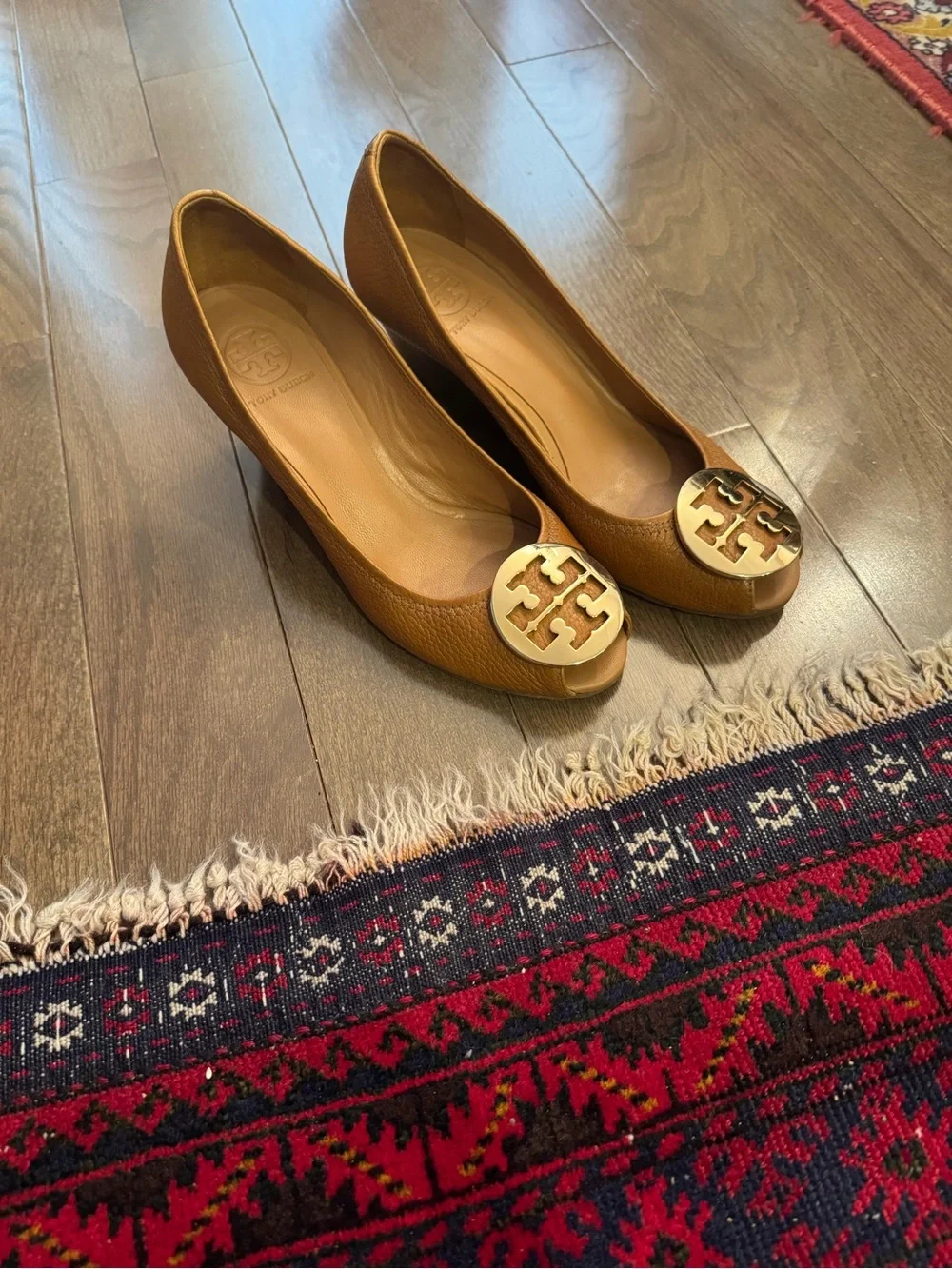 Tory Burch Tan Leather open toe wedge heel